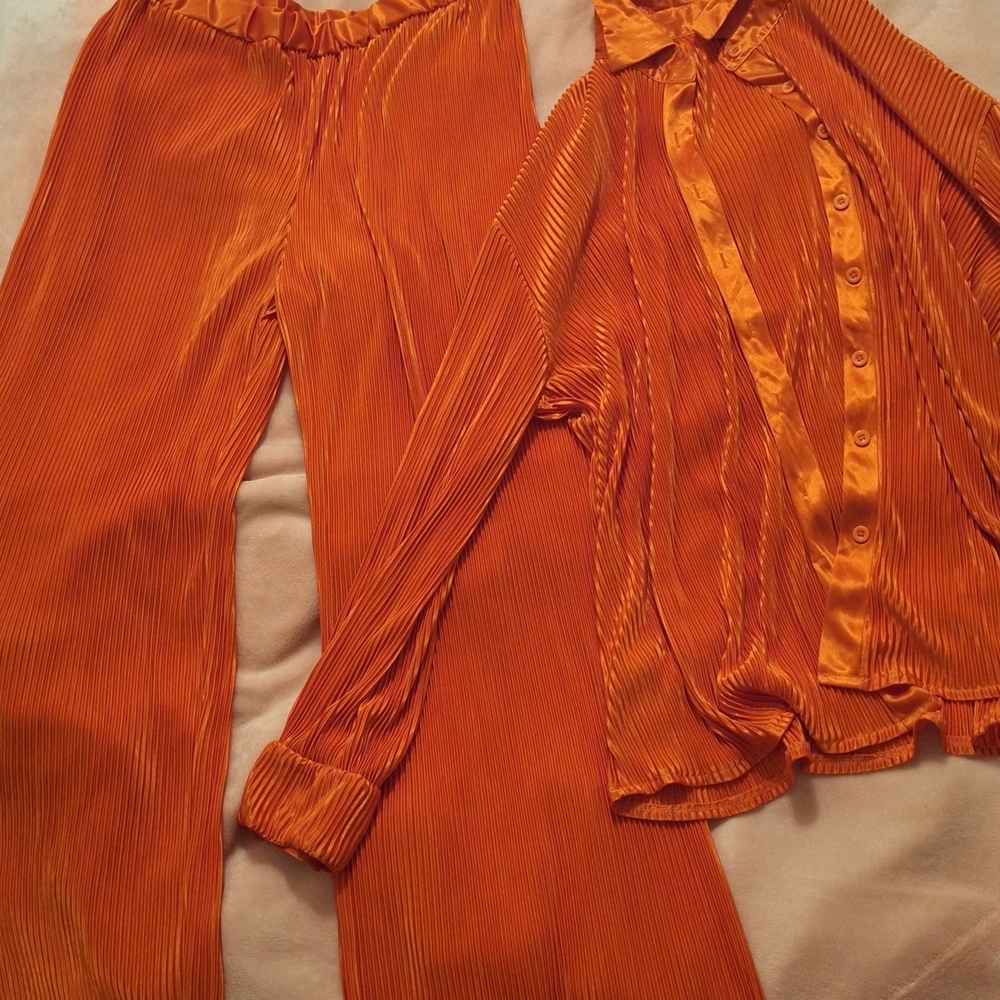 Vibrant Orange Pleated Set